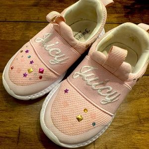 Juicy Couture, rhinestone embellished pink slip on toddler sneakers